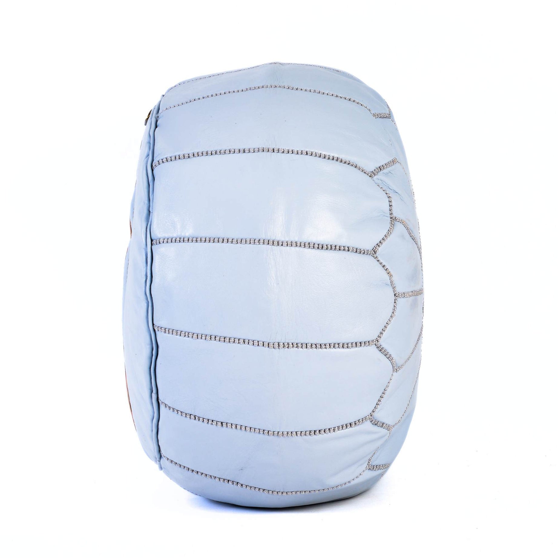 Hand-stitched Embroidery Genuine Leather Ottoman Pouf - Gray