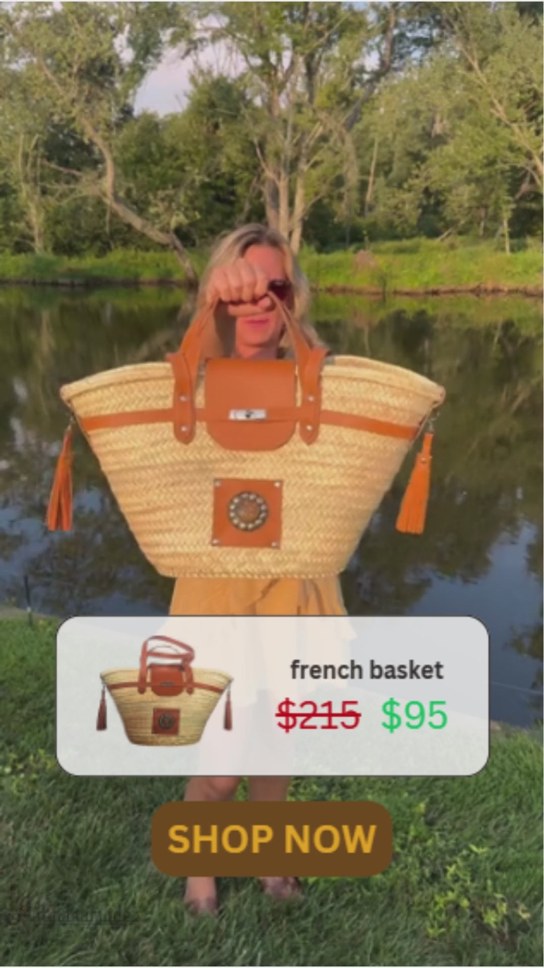 Handmade large straw french baskets with leather straps