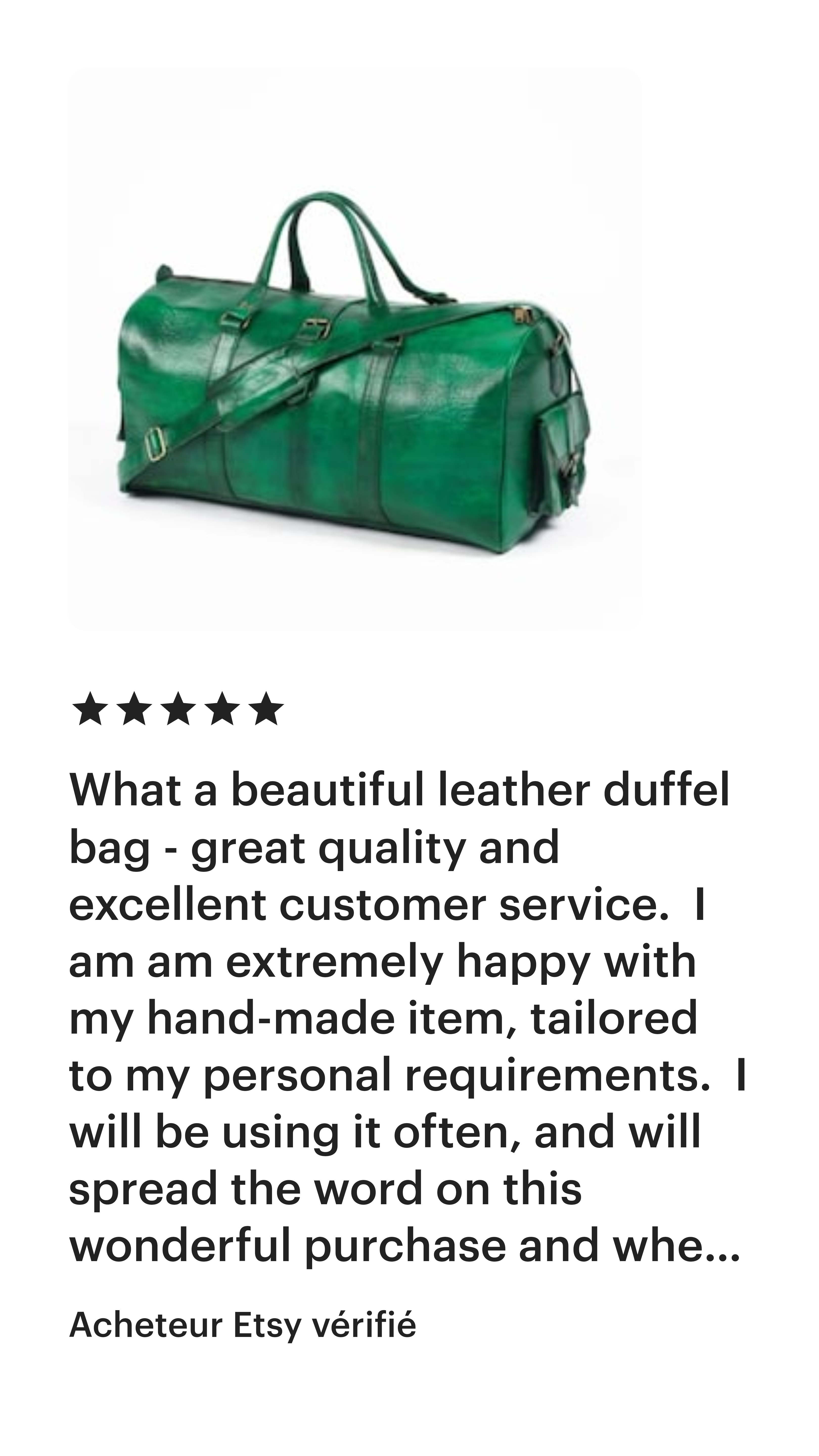 Leather Duffel Bag - Weekender Green Full Grain Leather