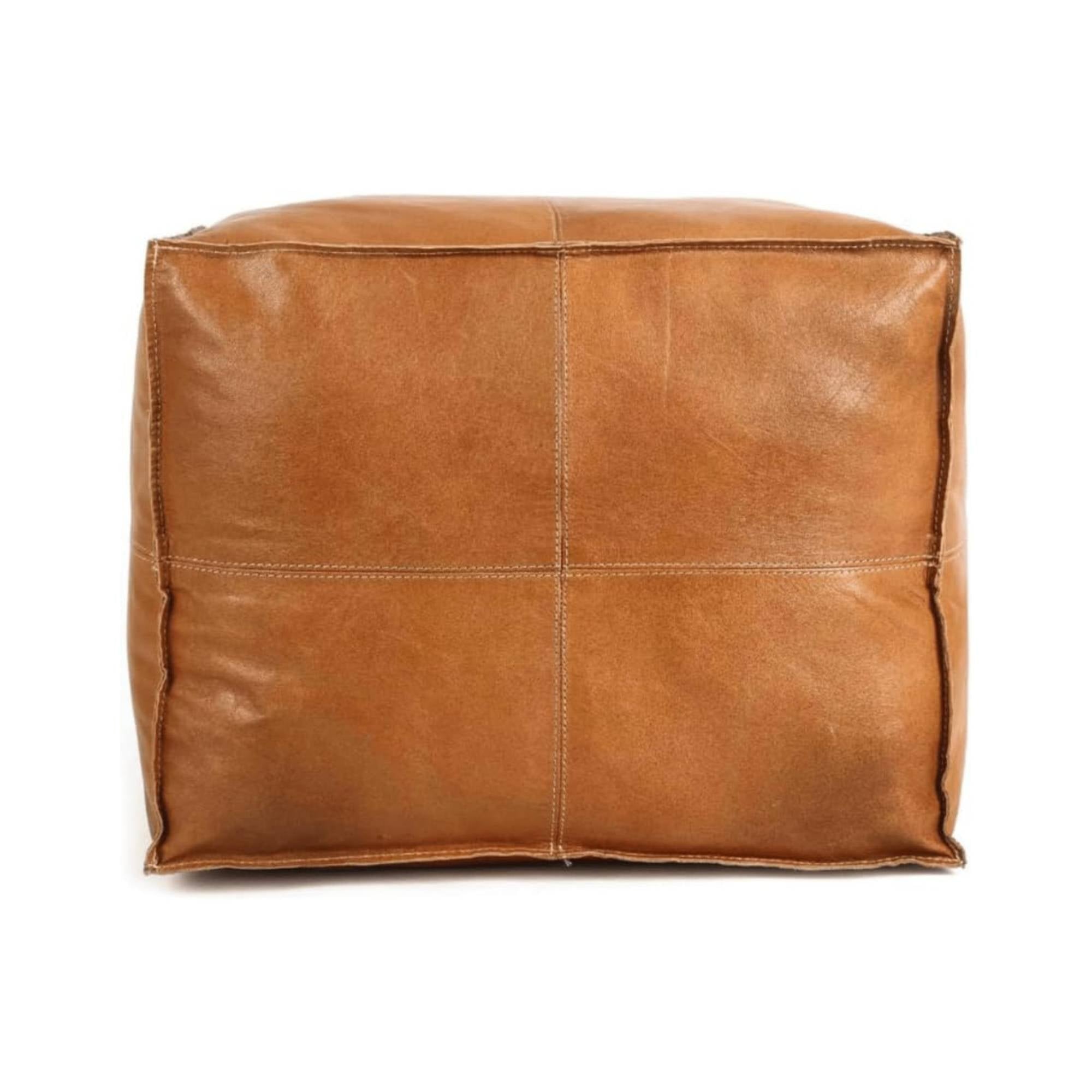 Premium Square Moroccan Cognac Leather Pouf