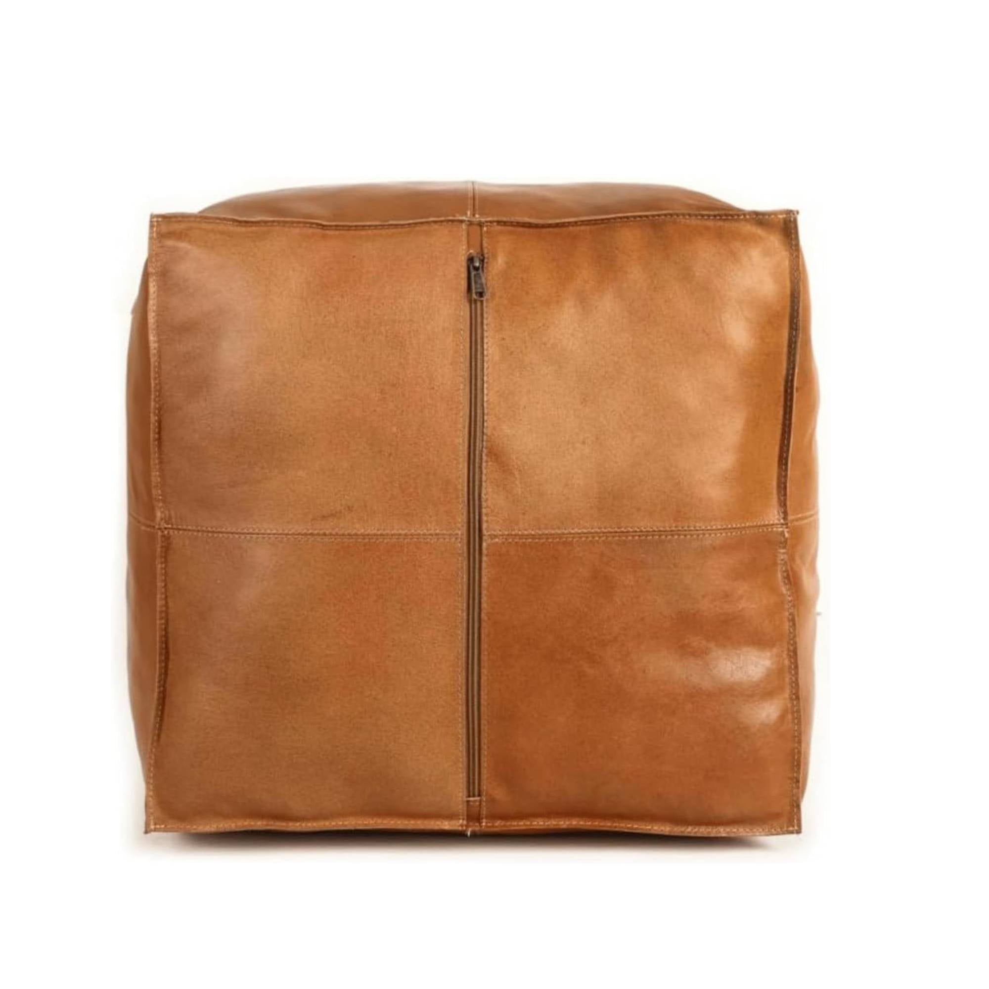 Premium Square Moroccan Cognac Leather Pouf