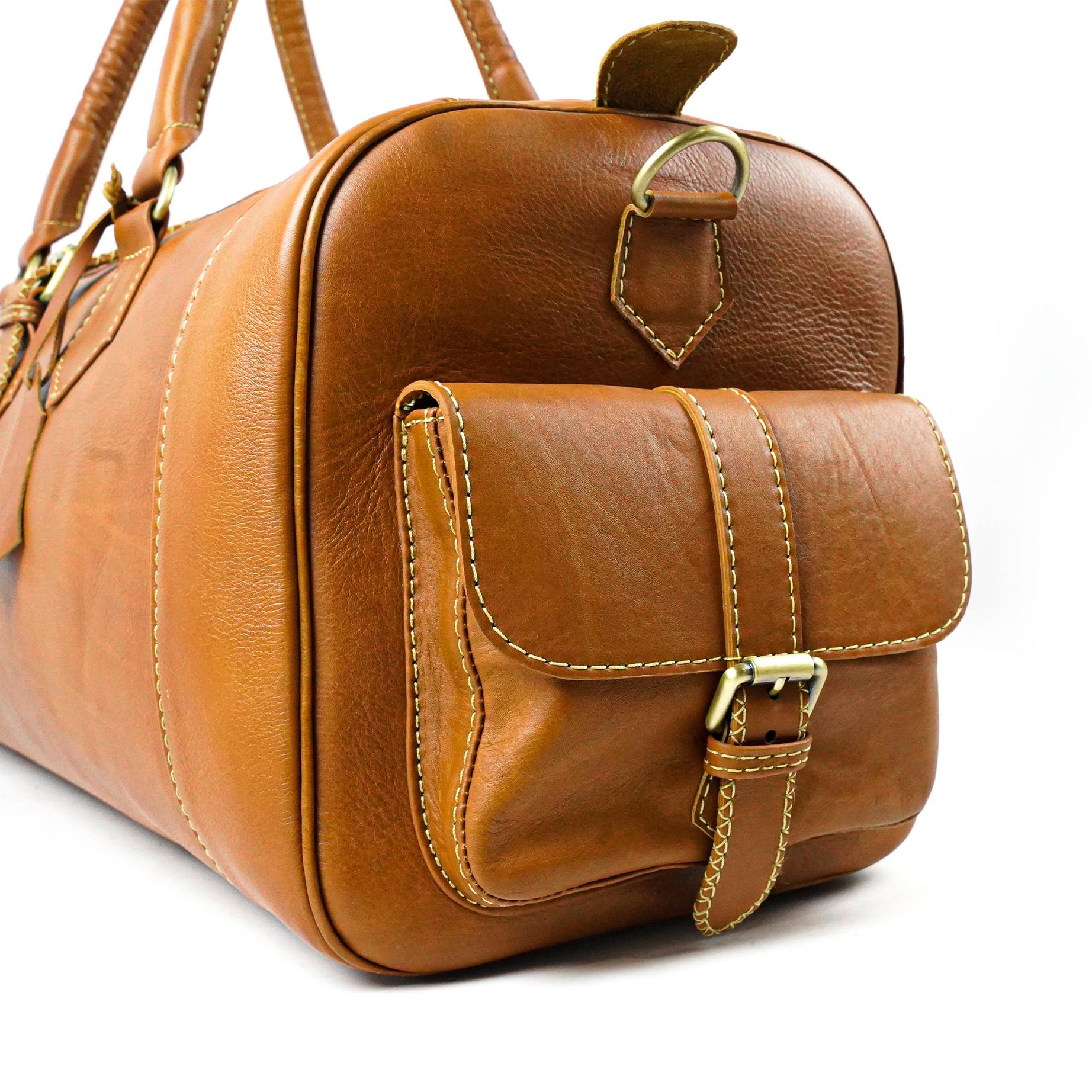 Hand Stitched Vintage Cognac Travel Leather Bag