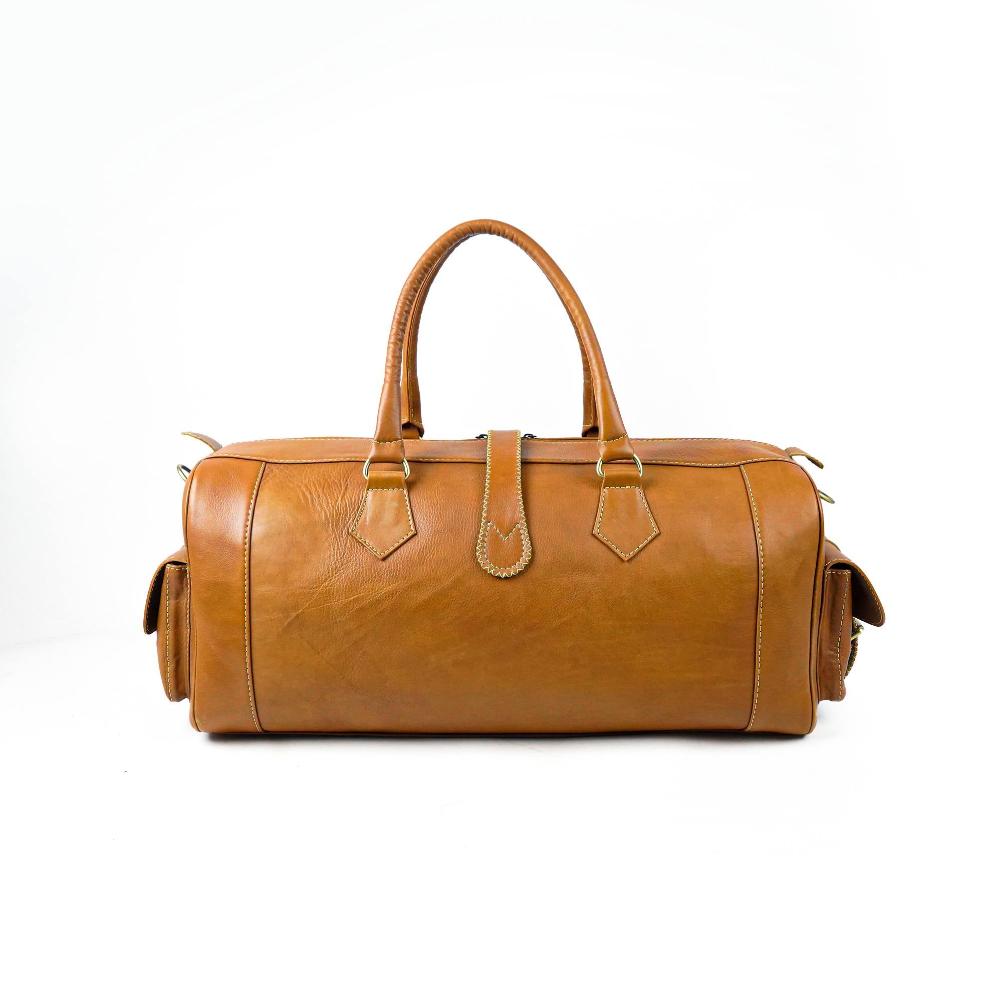 Hand Stitched Vintage Cognac Travel Leather Bag