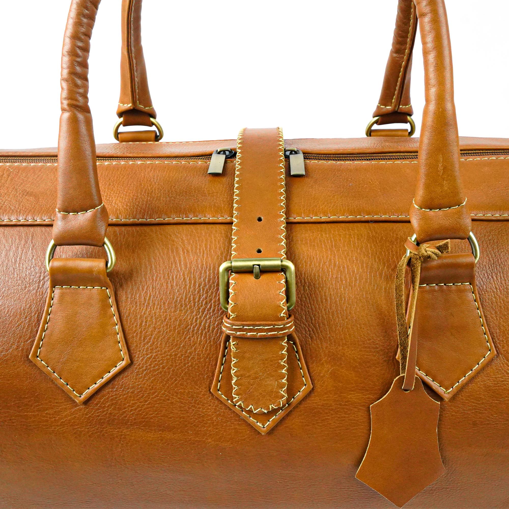 Hand Stitched Vintage Cognac Travel Leather Bag
