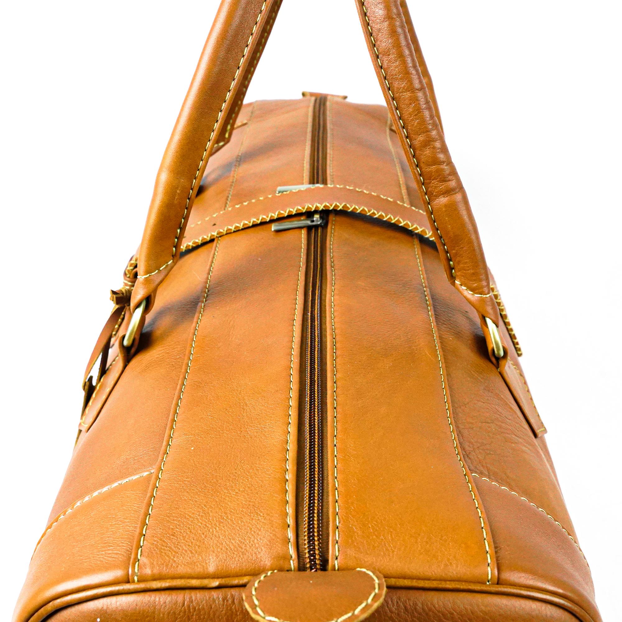 Hand Stitched Vintage Cognac Travel Leather Bag