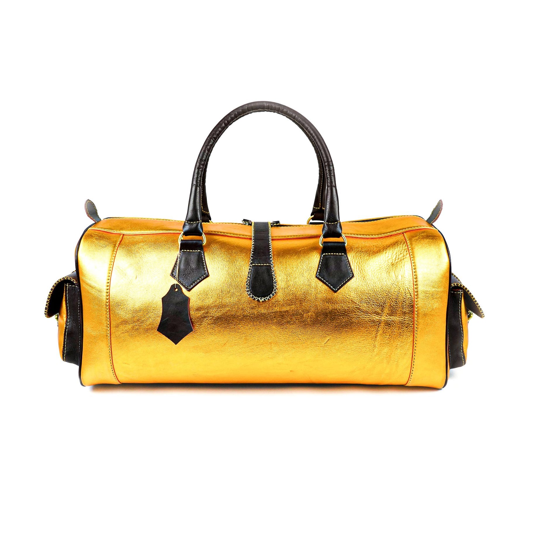 Hand Stitched Vintage Gold Travel Leather Bag