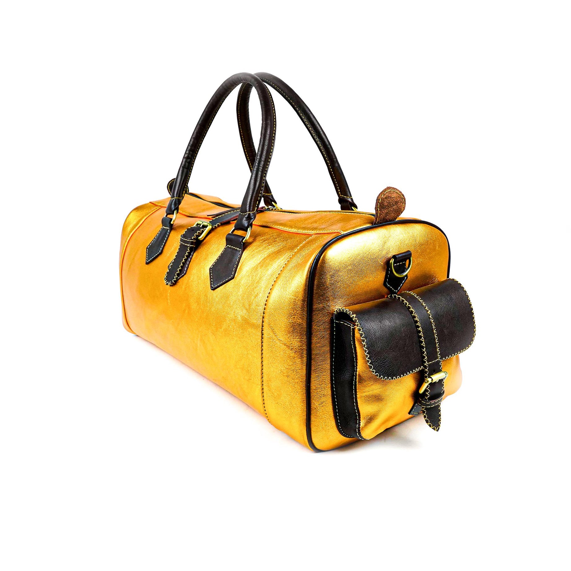 Hand Stitched Vintage Gold Travel Leather Bag