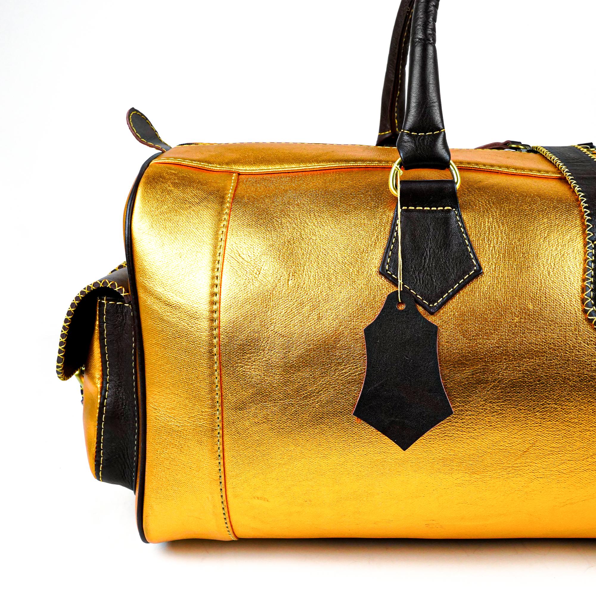 Hand Stitched Vintage Gold Travel Leather Bag