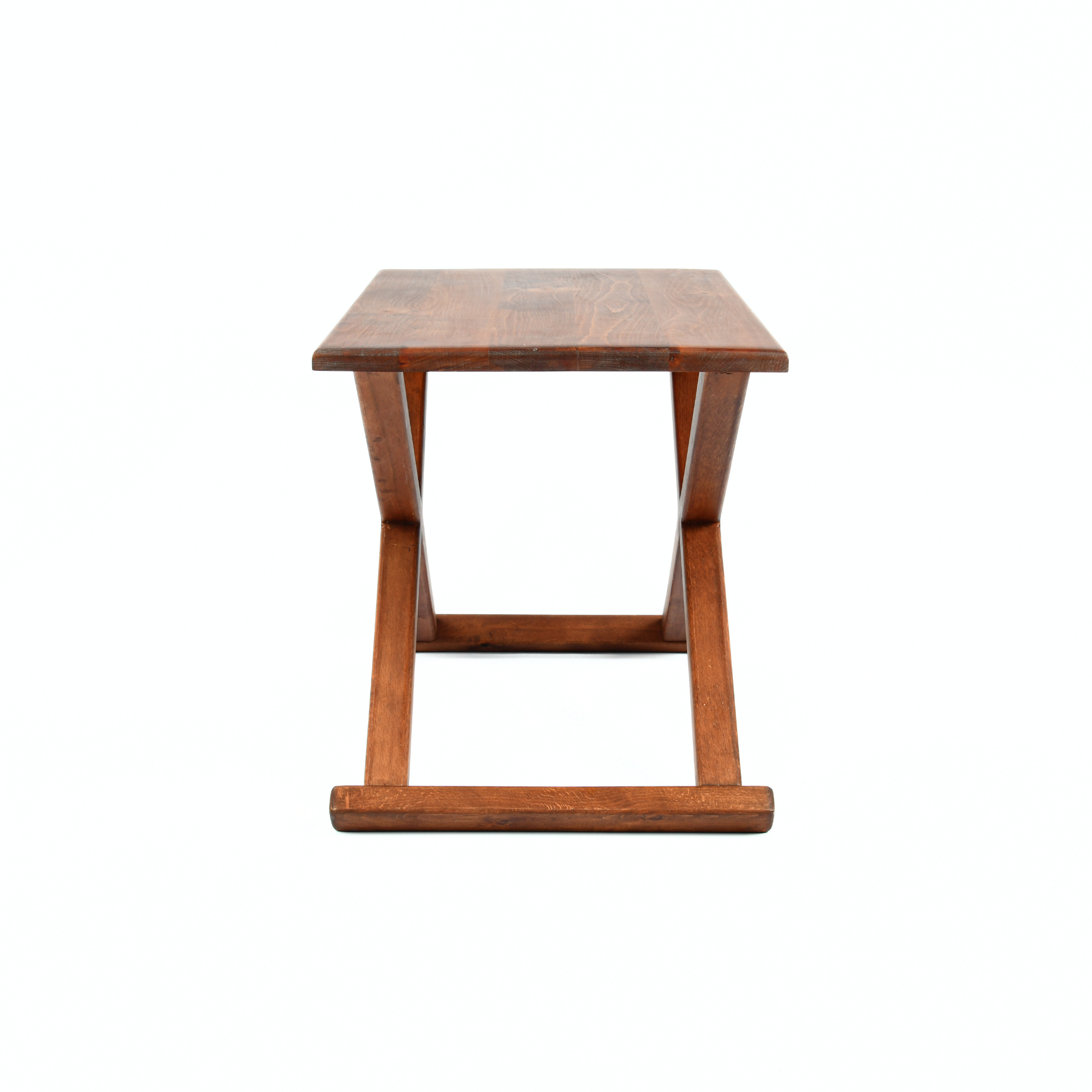 Handcrafted Brown Wood Stool With Brown Leather Cushions