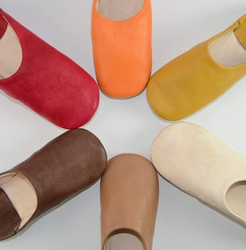 Moroccan Leather Slipper Orange Color - marrakechcraft