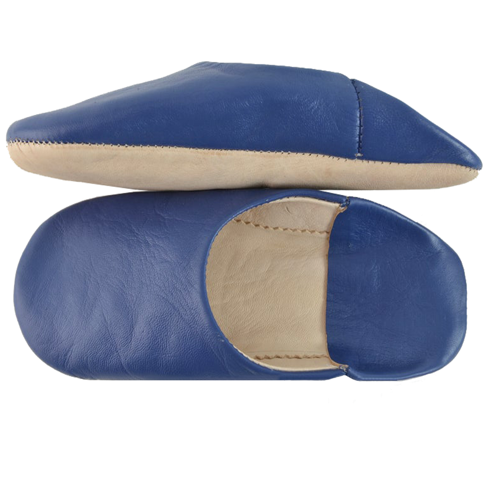Moroccan Leather Slipper Blue Color - marrakechcraft