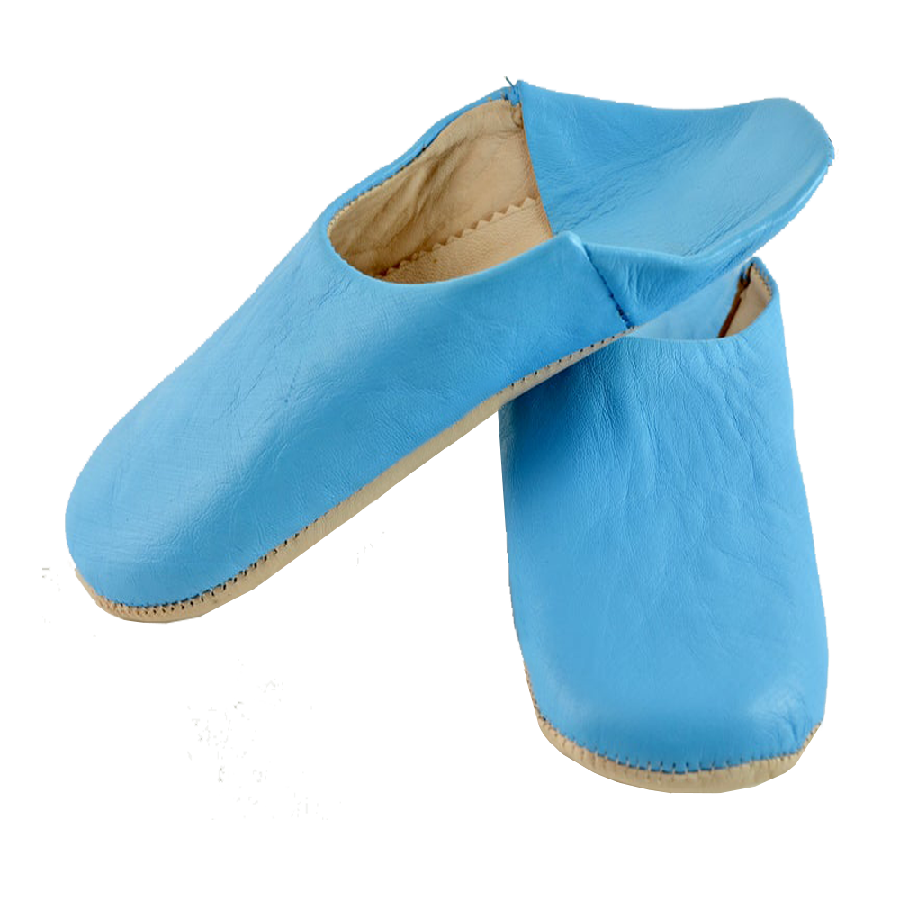 Moroccan Leather Slipper Blue Sky Color - marrakechcraft