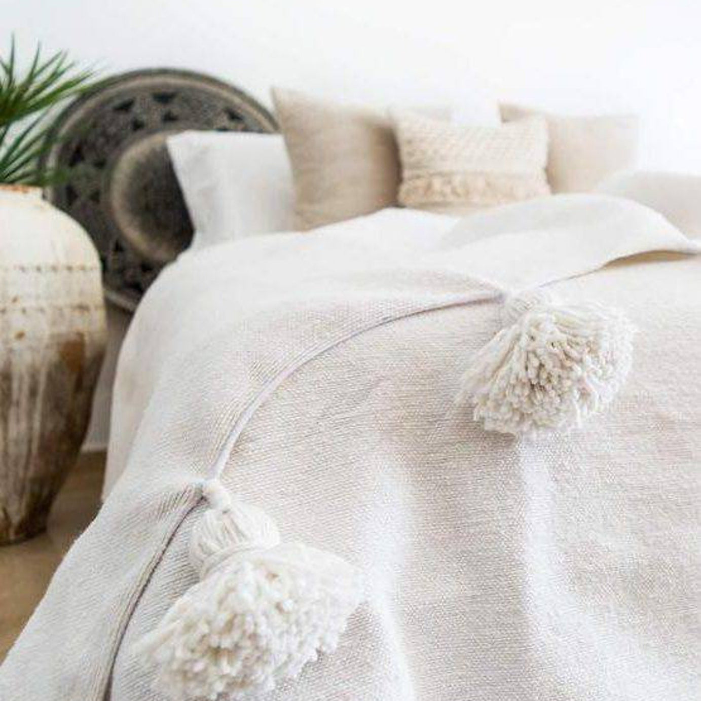 Handmade Moroccan Blanket Throw White - artihandmade
