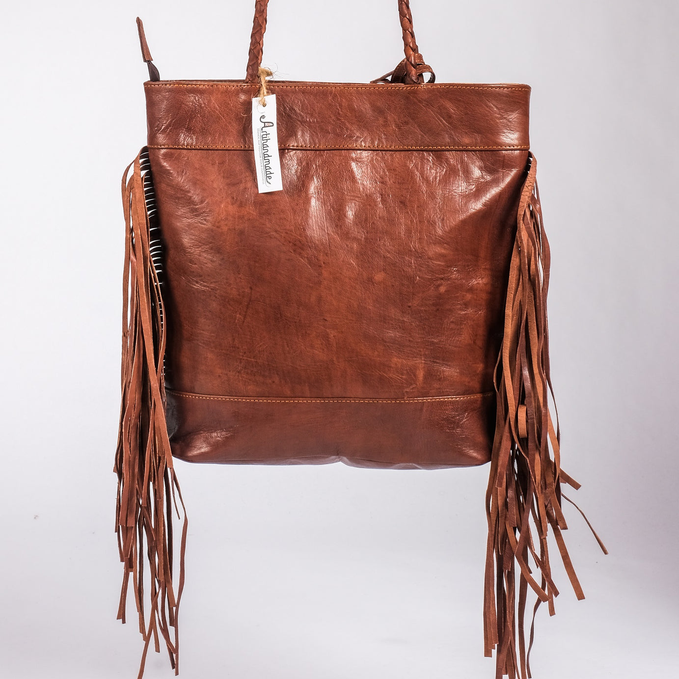 Leather Tote Bag, Leather Fringed bohemian Shoulder Bag