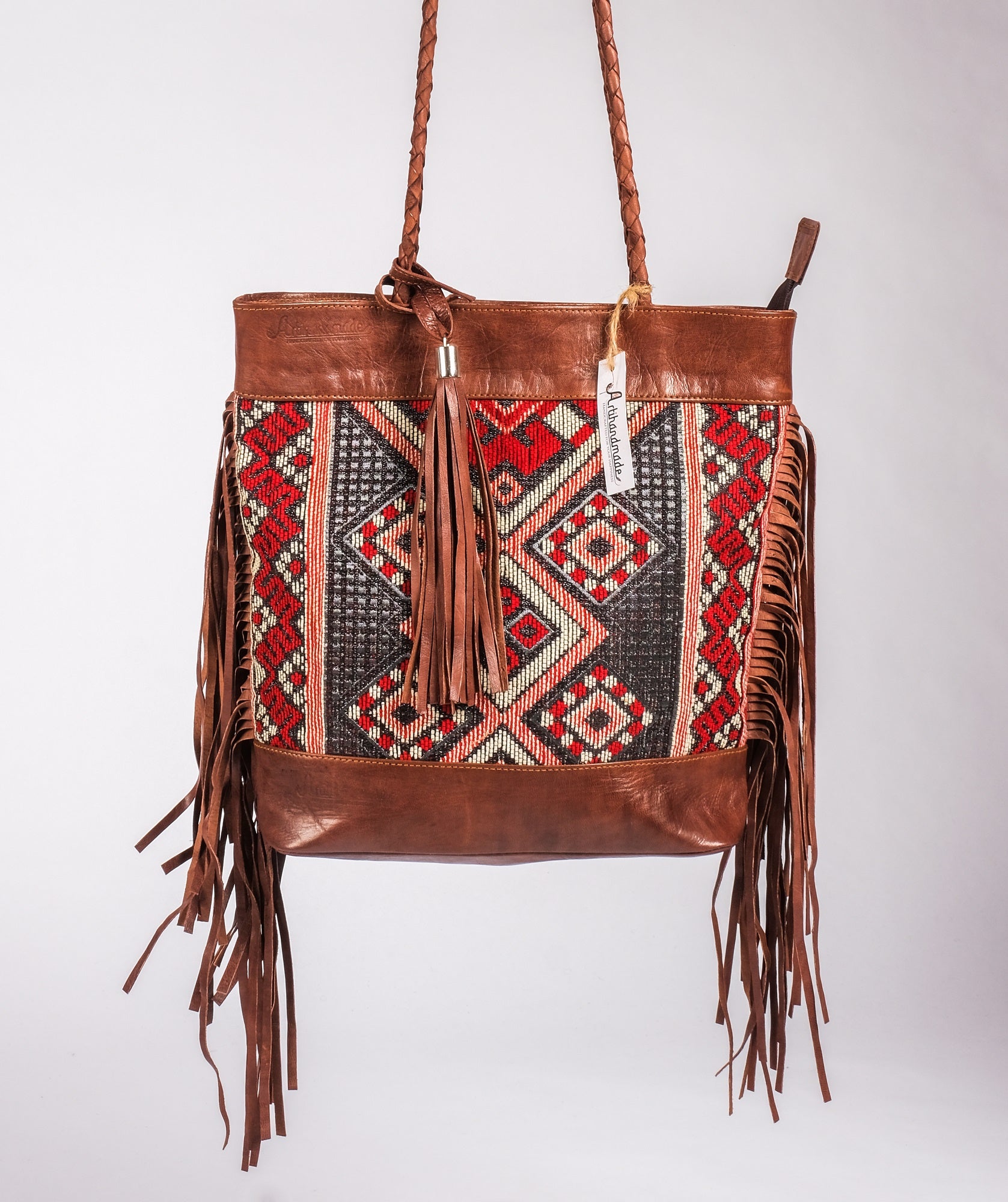 Leather Tote Bag, Leather Fringed bohemian Shoulder Bag
