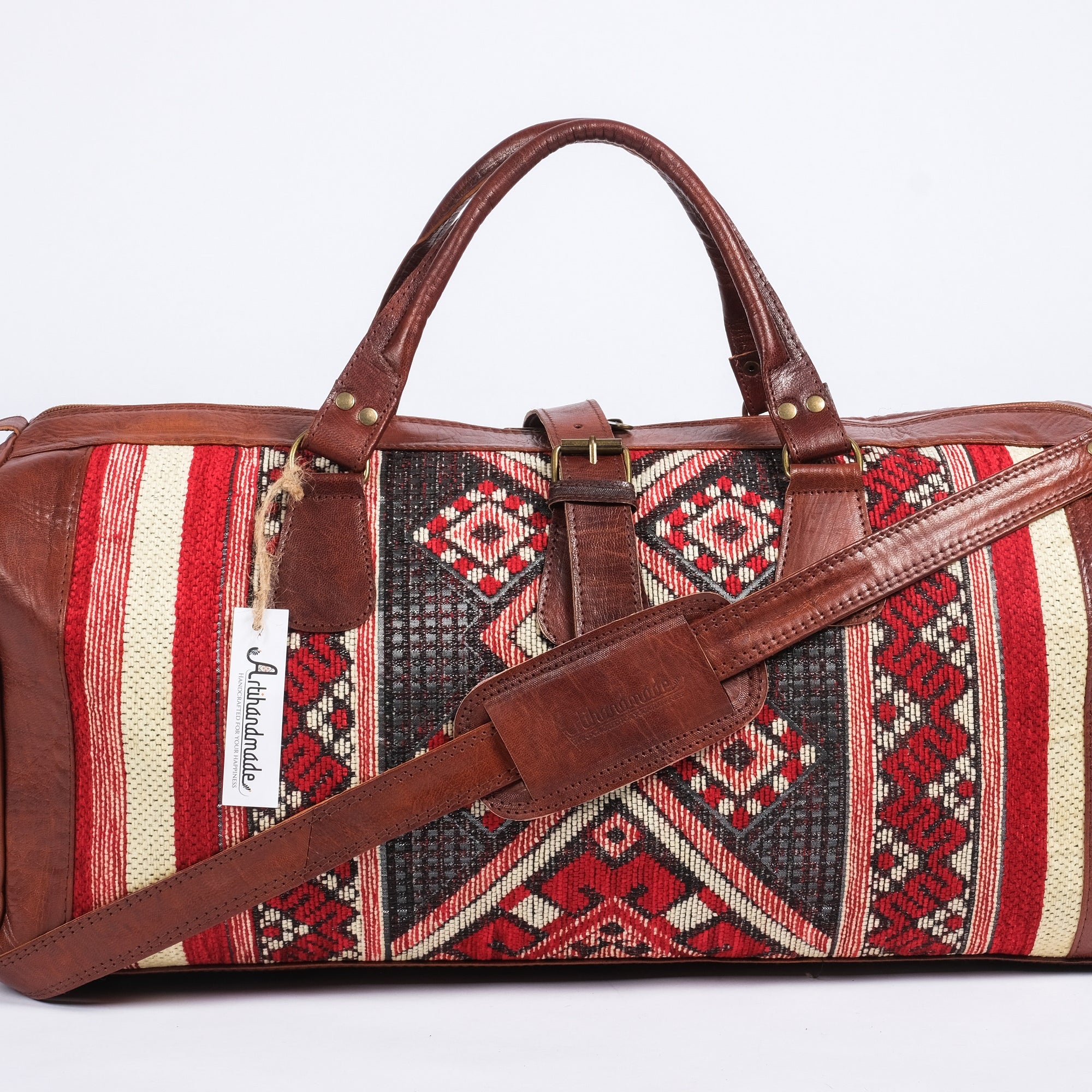 Premium Set of 3 Leather Kilim Travel Bags - Unique and Stylish