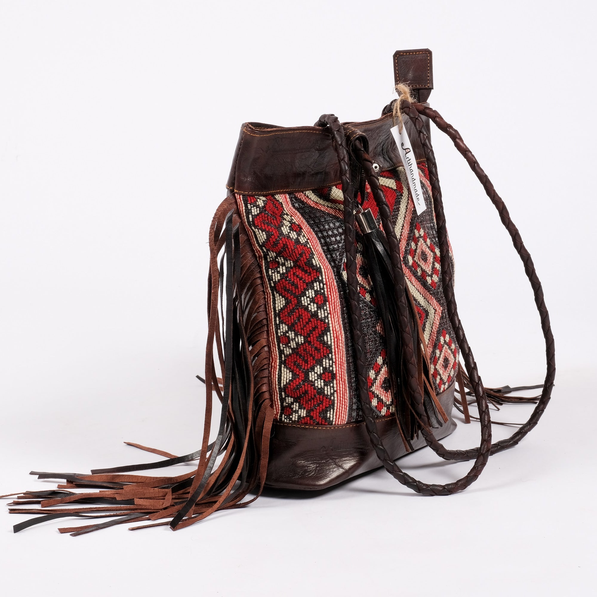 Leather Tote Bag, Leather Fringed bohemian Shoulder Bag