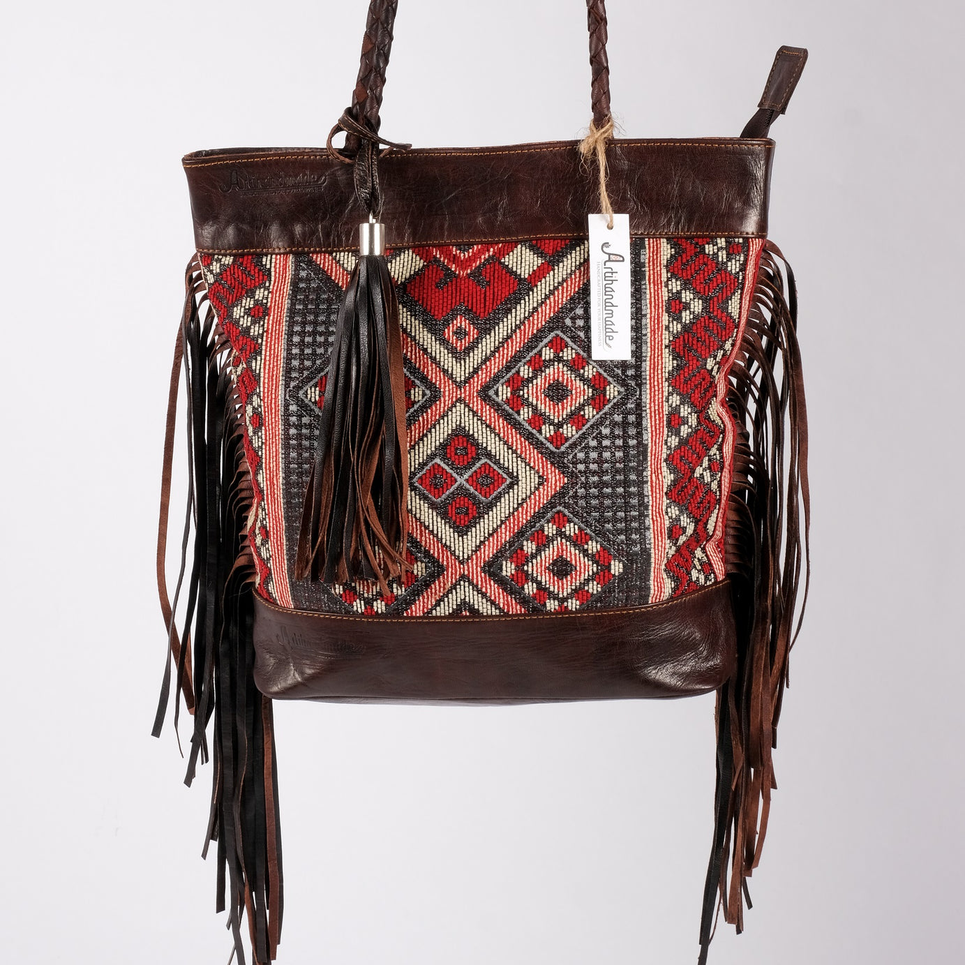 Leather Tote Bag, Leather Fringed bohemian Shoulder Bag