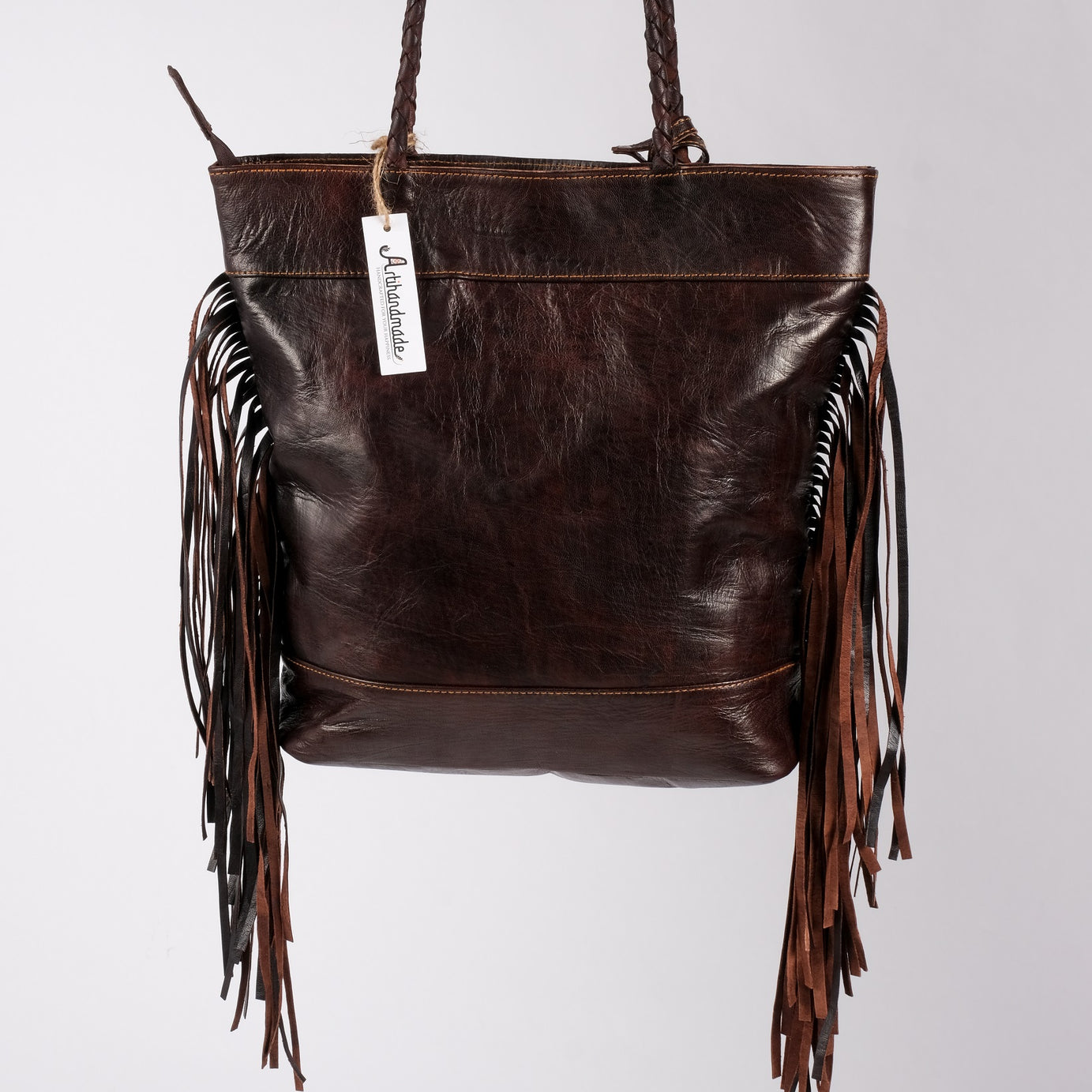 Leather Tote Bag, Leather Fringed bohemian Shoulder Bag