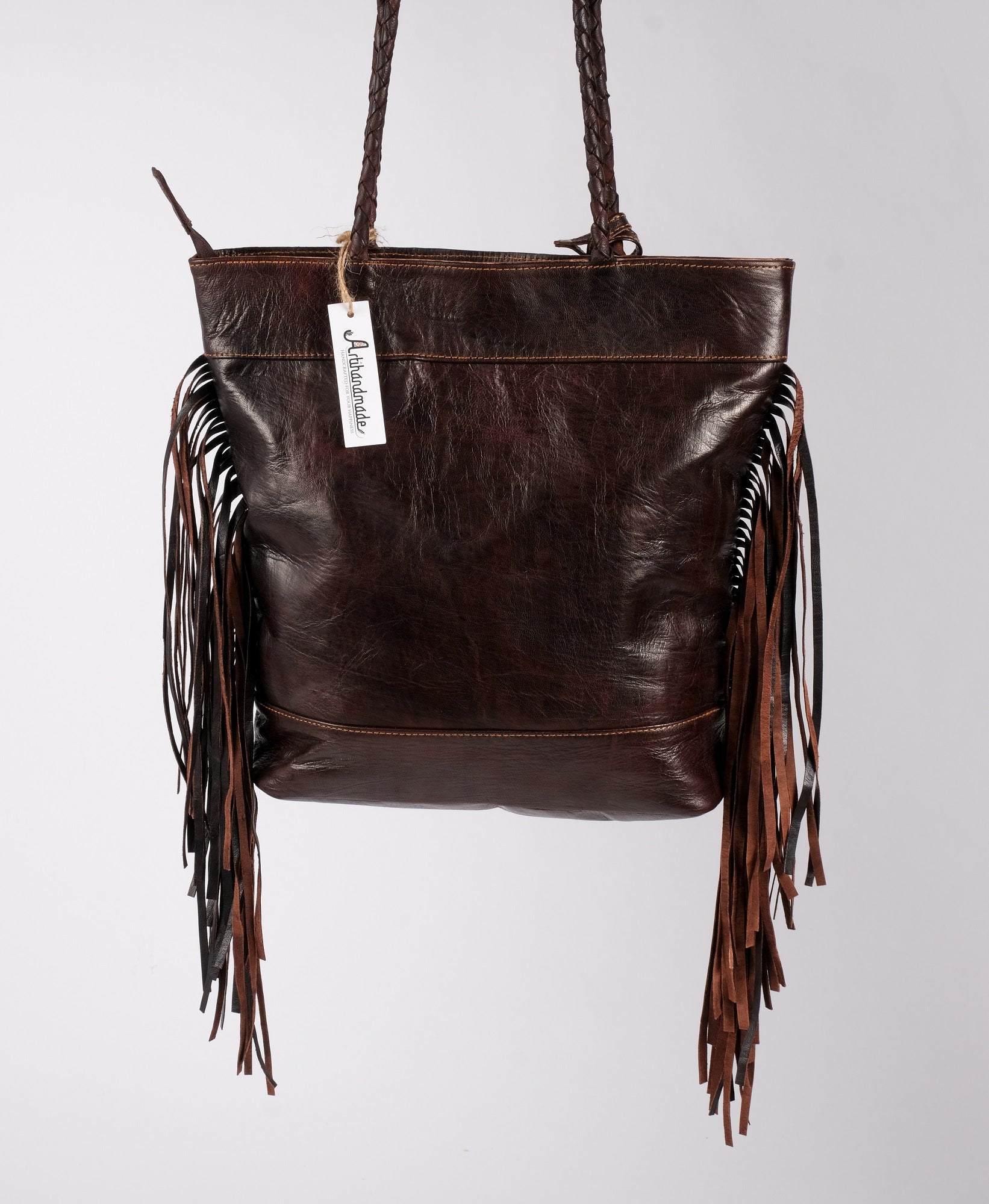 Leather Tote Bag, Leather Fringed bohemian Shoulder Bag