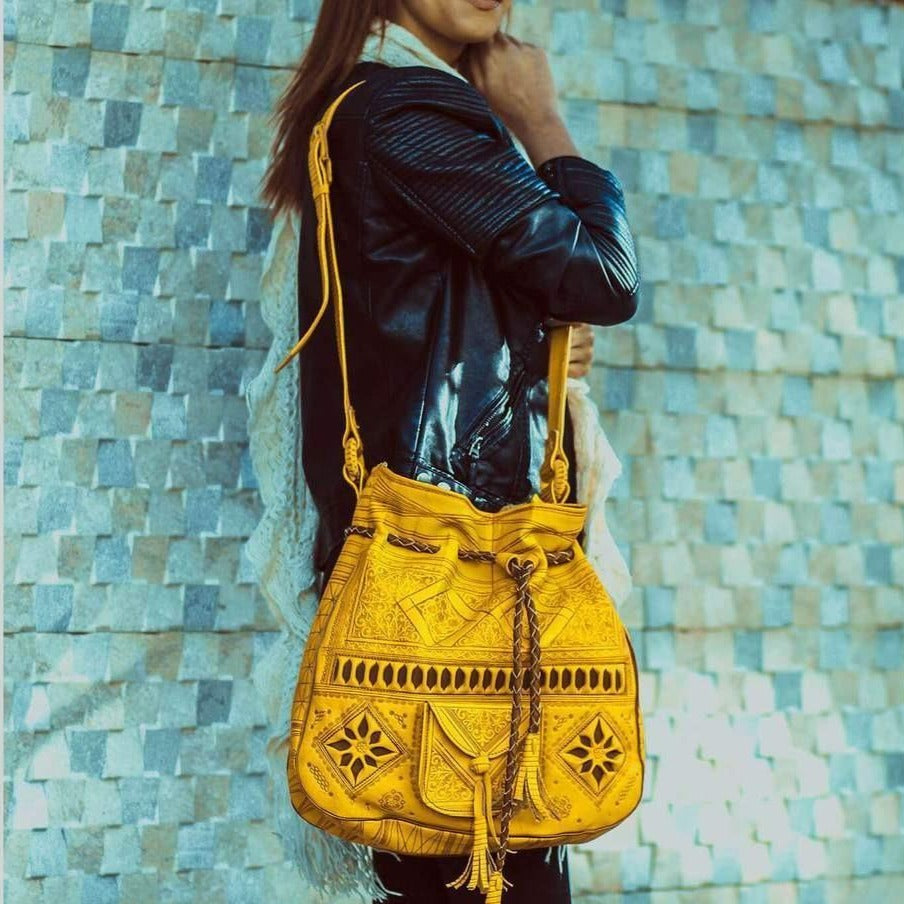 Handmade moroccan Boho Soulder Bag Yellow - artihandmade