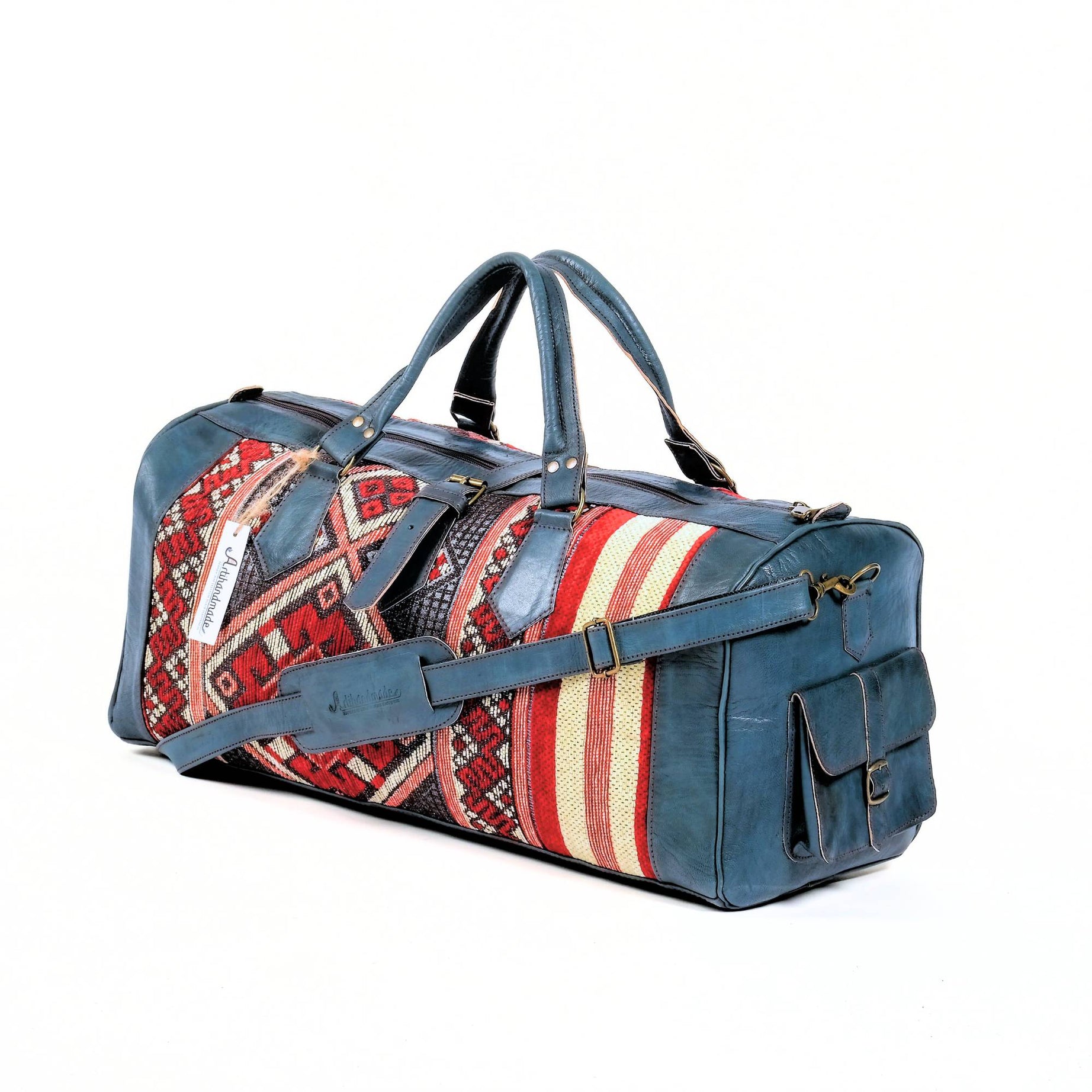 Handmade Leather Kilim Duffel Travel Bag