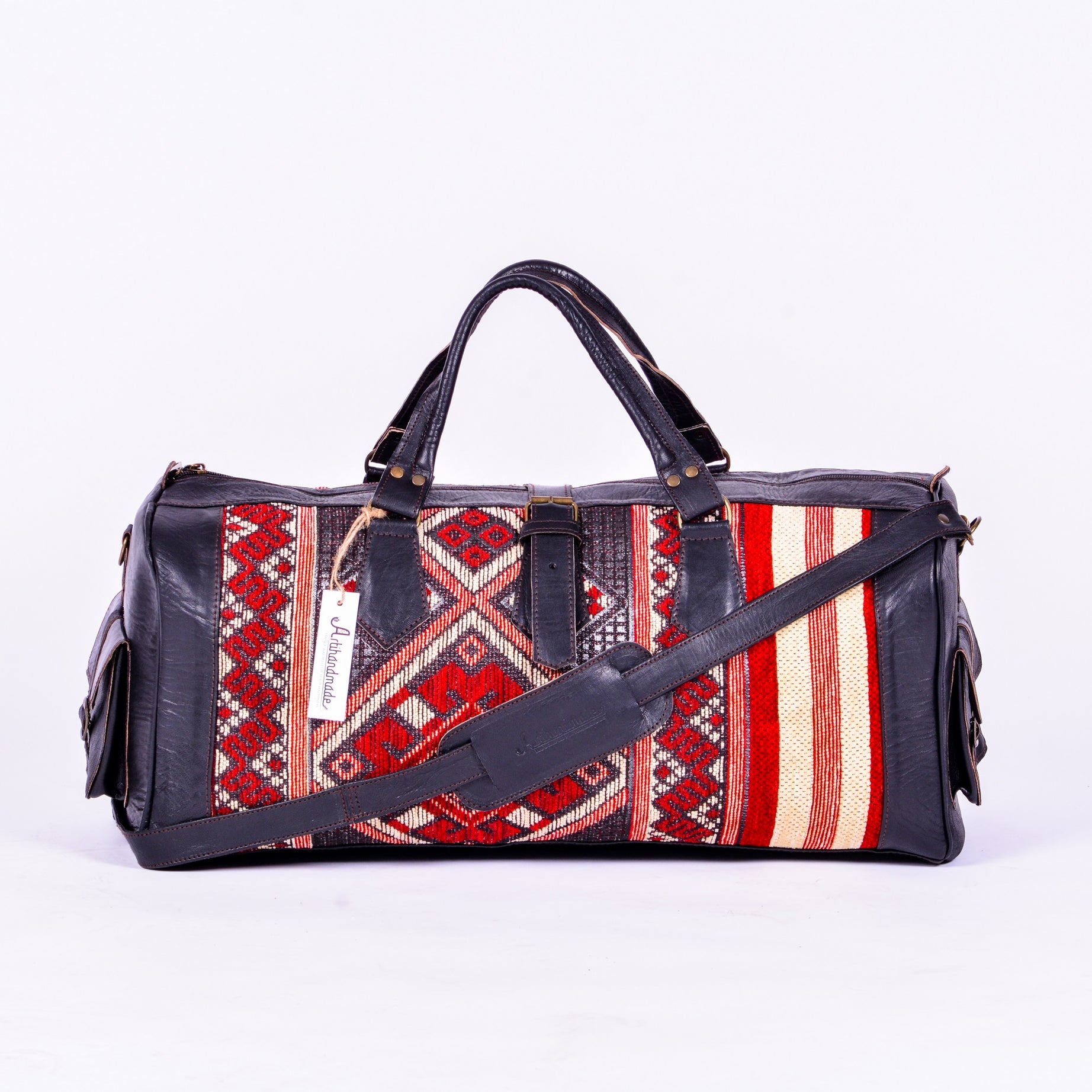 Set Of 2 Duffel Bags Kilim And Leather - Large With Medium