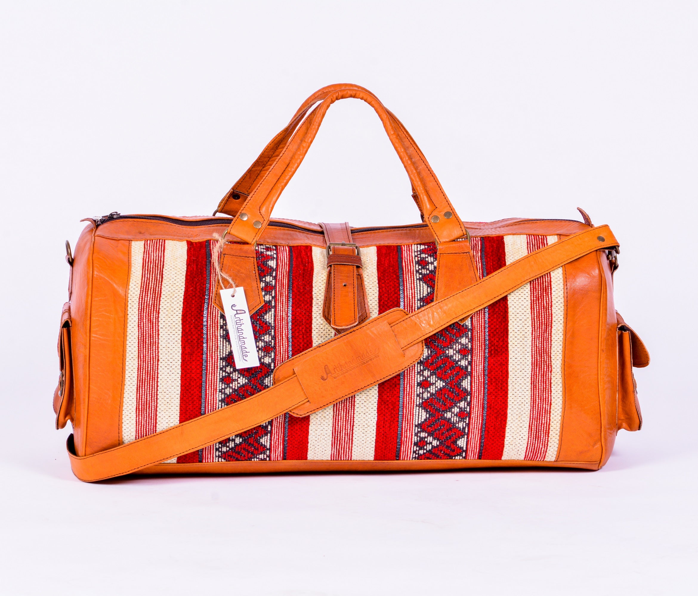 Set Of 2 Duffel Bags Kilim And Leather - Large With Medium